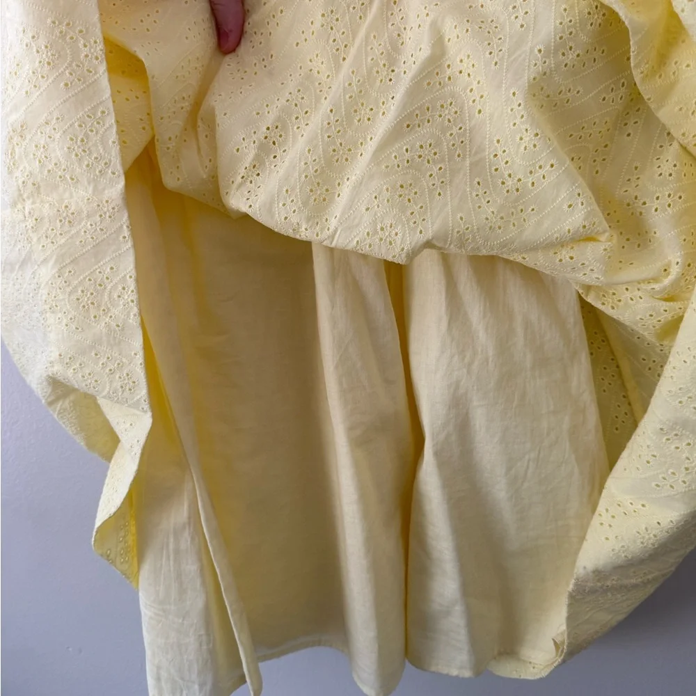 Butter Yellow Sundress Calvin Klein Womens 4 - Eyelet Pleated Cotton Cottagecore - Picture 12 of 16